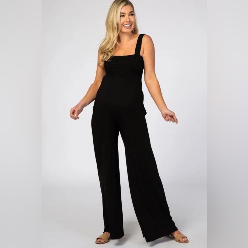 Pinkblush Maternity Black Sleeveless Wide Leg Maternity Jumpsuit - Large